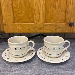 Set of 2 Longaberger Woven Traditions BLUE Cups and Saucers.  CUPS ARE 3…